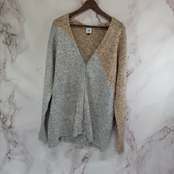 Cabi Cardigan Womens Medium Gray Brown Sweater Tilt Assymetric Longline 3886 - Picture 1 of 10